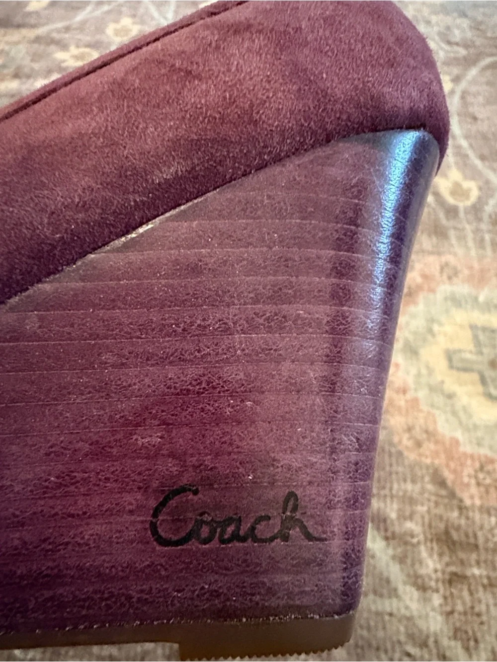 Coach Womens Suede Terri Wedge Heels in Plum